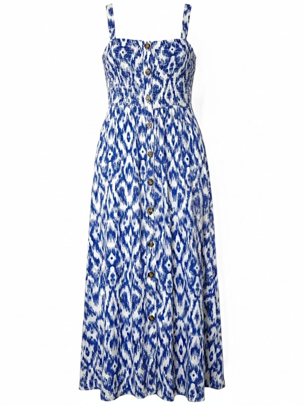 Cupshe Ruffle My Feathers Blue White Geo Print Button Front Maxi Dress Small